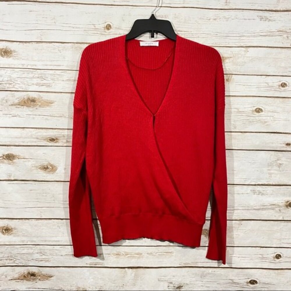 Elodie Women’s Red Ribbed Long Sleeve‎ Wrap Sweater Top Size XL
